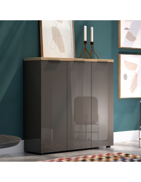 Scarpiera ingresso 3 ante Antracite lucido/Rovere chiaro