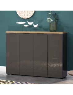 Scarpiera mobile ingresso 4 ante Antracite lucido/Rovere chiaro