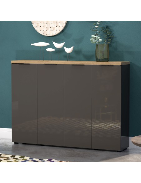 Scarpiera mobile ingresso 4 ante Antracite lucido/Rovere chiaro