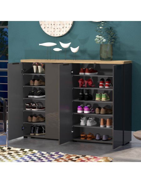 Scarpiera mobile ingresso 4 ante Antracite lucido/Rovere chiaro