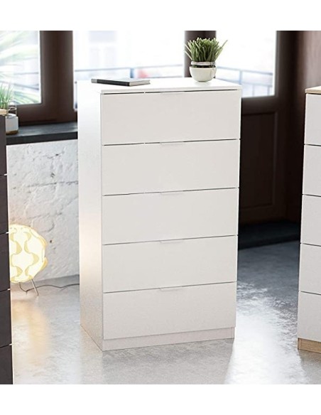 Cassettiera 5 cassetti Bianco opaco cm 60 x 40 x 110 h
