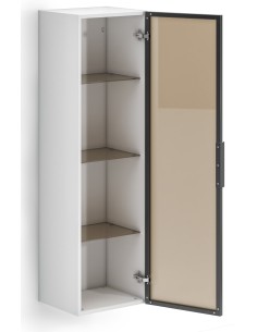 Pensile con anta vetro - 3 ripiani in vetro Bianco lucido + luci led 2