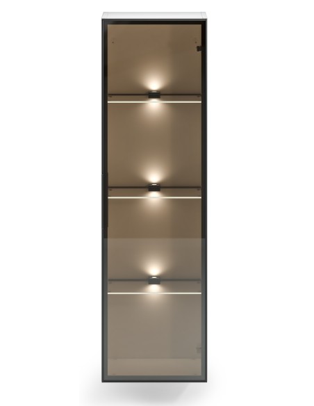 Pensile con anta vetro - 3 ripiani in vetro Bianco lucido + luci led