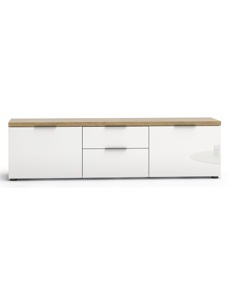 Porta TV 2 ante - 2 cassetti Bianco lucido/Rovere artisan