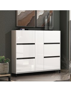 Scarpiera 6 ribalte - 1 anta - 2 ripiani su piedini Bianco lucido/Antracite