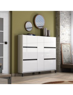 Scarpiera 6 ribalte - 1 anta - 2 ripiani su piedini Bianco lucido/Antracite 2