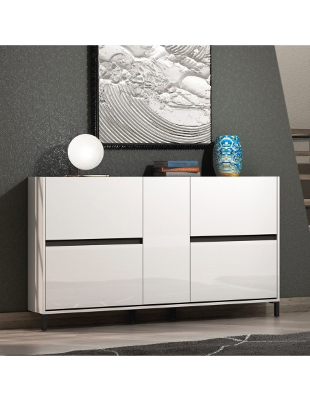 Scarpiera bassa 4 ribalte - 1 anta su piedini Bianco lucido/Antracite