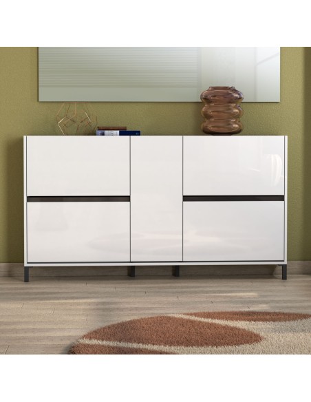 Scarpiera bassa 4 ribalte - 1 anta su piedini Bianco lucido/Antracite