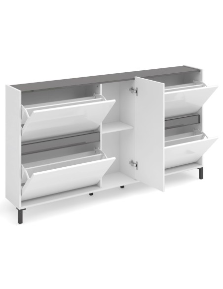 Scarpiera bassa 4 ribalte - 1 anta su piedini Bianco lucido/Antracite