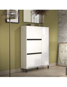 Scarpiera 3 ribalte - 1 anta - 2 ripiani su piedini Bianco lucido/Antracite