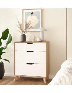 Cassettiera nordica 3 cassetti su piedini Rovere naturale/Bianco