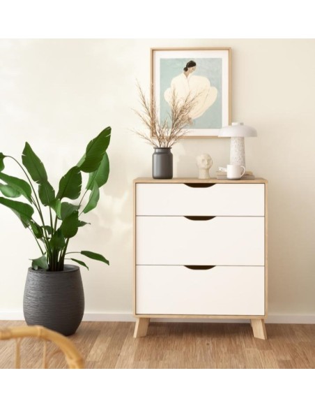 Cassettiera nordica 3 cassetti su piedini Rovere naturale/Bianco