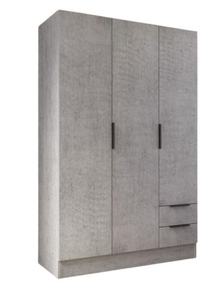 Armadio guardaroba 3 ante - 2 cassetti Cemento