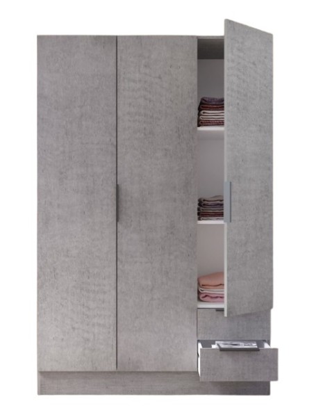 Armadio guardaroba 3 ante - 2 cassetti Cemento