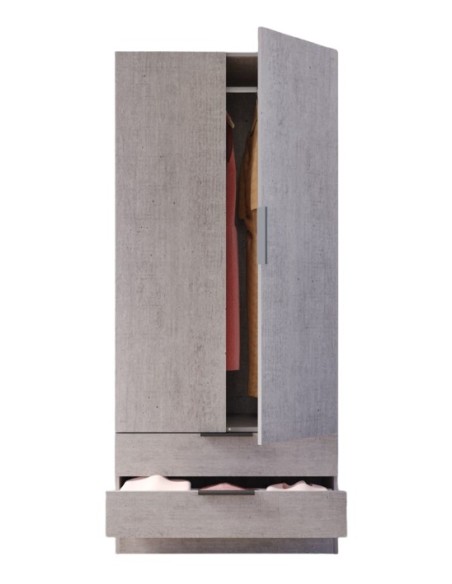 Armadio guardaroba 2 ante - 2 cassetti Cemento