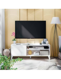 Porta TV Ariel 1 anta su piedini Bianco cm 135 x 40 x 50 H