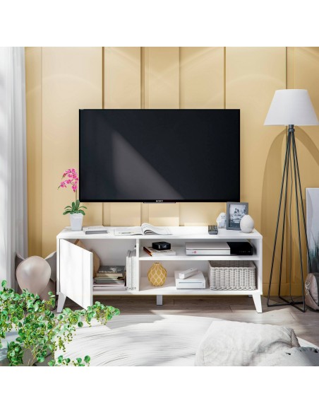 Porta TV Ariel 1 anta su piedini Bianco cm 135 x 40 x 50 H