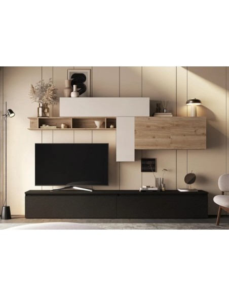 Parete soggiorno Rovere kadiz - Cashmere - Lava 107