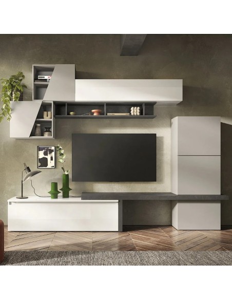 Parete soggiorno Bianco lucido - Gesso - Piombo 121