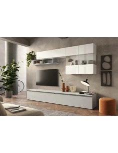 Parete soggiorno con vetrina sospesa Bianco laccato-Gesso 124 2