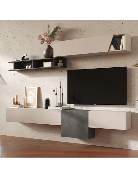 Parete soggiorno sospesa Cashmere - Piombo 125