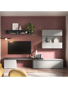 Parete soggiorno Gesso - Piombo con vetrina 130