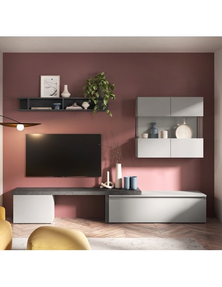 Parete soggiorno Gesso - Piombo con vetrina 130