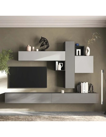 Parete soggiorno sospesa Ardesia - Piombo - Gesso 140