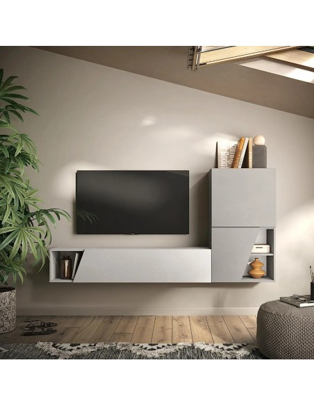 Parete soggiorno sospesa Ardesia - Gesso 155