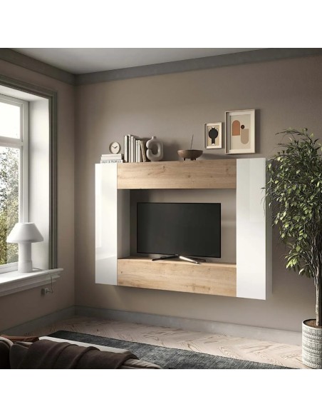 Parete soggiorno Bianco laccato - Rovere kadiz 158