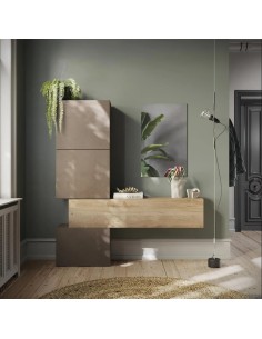 Mobile ingresso sospeso 3 cubi - 1 pensile Bronzo - Rovere (Specchio escluso) 146