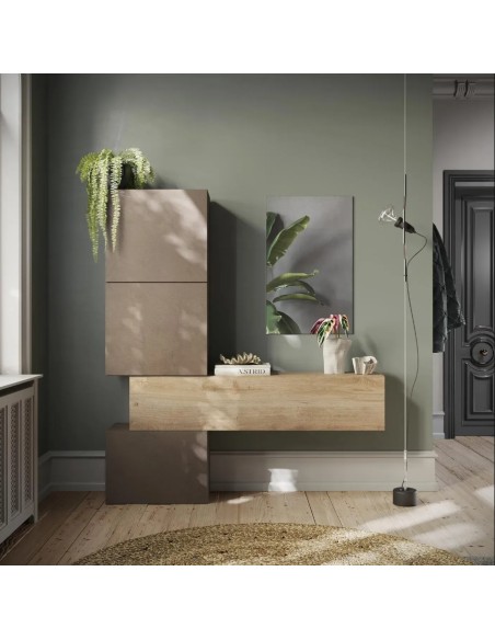 Mobile ingresso sospeso 3 cubi - 1 pensile Bronzo - Rovere (Specchio escluso) 146