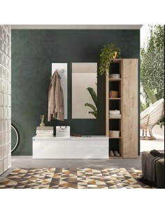 Composizione ingresso Bianco laccato - Rovere (Specchio escluso) 148