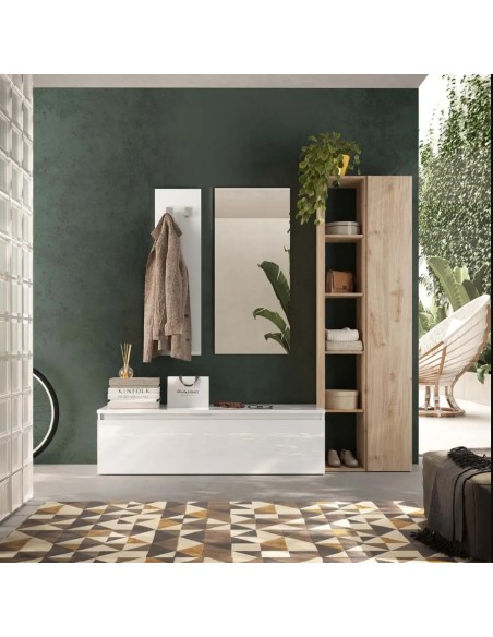 Composizione ingresso Bianco laccato - Rovere (Specchio escluso) 148