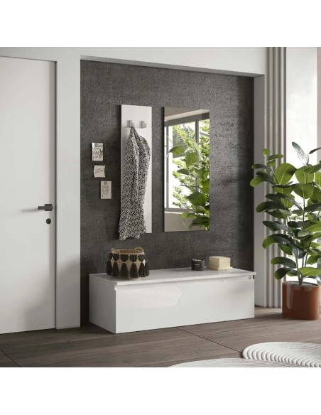 Mobile ingresso con appendiabiti Bianco laccato (Specchio escluso) 149