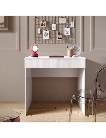 Scrivania piccola 1 cassetto 78 x 50 x 76 H Bianco lucido