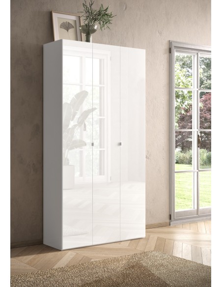 Armadio multiuso/scarpiera 3 ante - 12 ripiani Bianco lucido