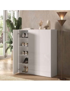 Armadio multiuso/scarpiera 3 ante - 8 ripiani Bianco lucido (Versione bassa)