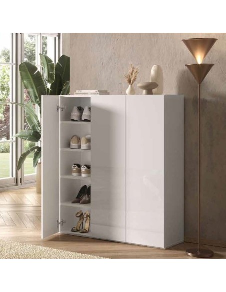 Armadio multiuso/scarpiera 3 ante - 8 ripiani Bianco lucido (Versione bassa)