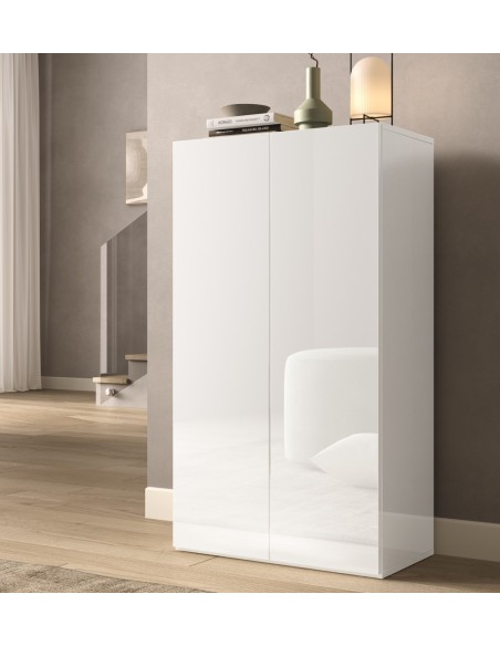 Armadio multiuso/scarpiera 2 ante - 4 ripiani Bianco lucido (Versione bassa)