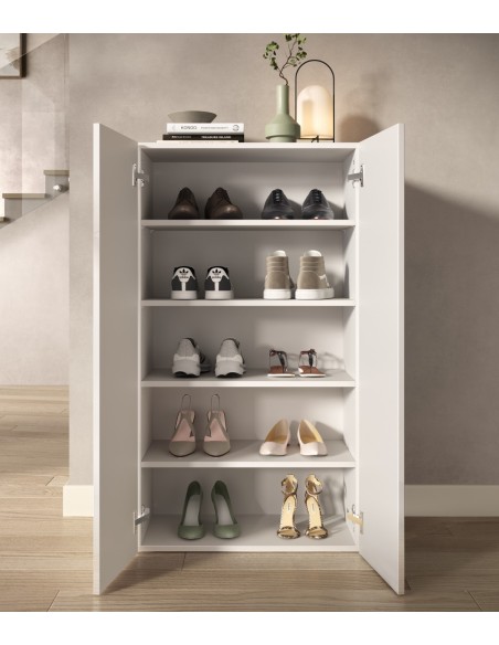 Armadio multiuso/scarpiera 2 ante - 4 ripiani Bianco lucido (Versione bassa)