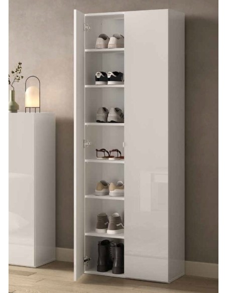 Armadio multiuso/scarpiera 2 ante - 6 ripiani Alto Bianco lucido