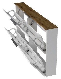 Scarpiera ingresso sospesa con specchio e appendiabiti Bianco lucido/Rovere artisan 2