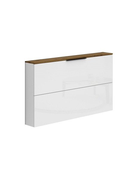 Scarpiera ingresso sospesa con specchio e appendiabiti Bianco lucido/Rovere artisan