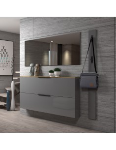 Scarpiera ingresso sospesa con specchio e appendiabiti Grigio lucido/Rovere artisan cm 160 x 19 x 80 H