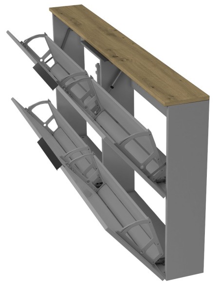 Scarpiera ingresso sospesa con specchio e appendiabiti Grigio lucido/Rovere artisan cm 160 x 19 x 80 H