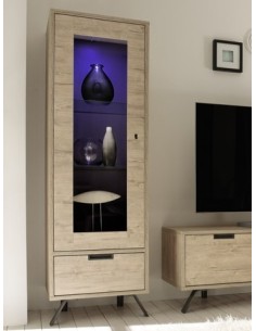 Vetrina alta 1 anta - 1 cassetto Rovere sherwood 2