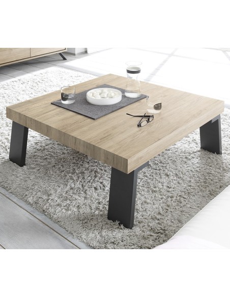 Tavolino basso soggiorno con gambe in metallo Rovere sherwood
