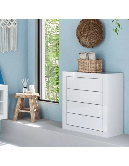 Cassettiera 4 cassetti Bianco lucido da bagno cm 70 x 35 x 78 H