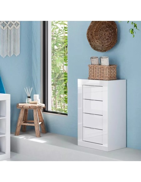 Cassettiera 4 cassetti stretta Bianco lucido da bagno cm 42 x 35 x 78 H